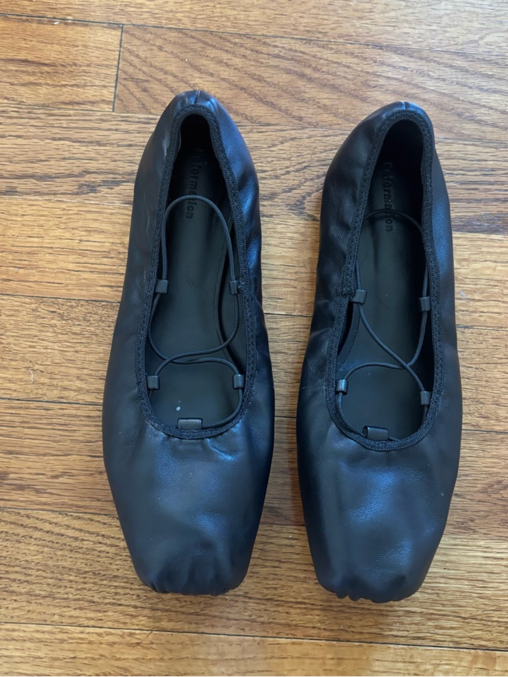 Reformation Barbara Flat Black Lace-Up Square-Toe Ballet - Picture 3 of 5